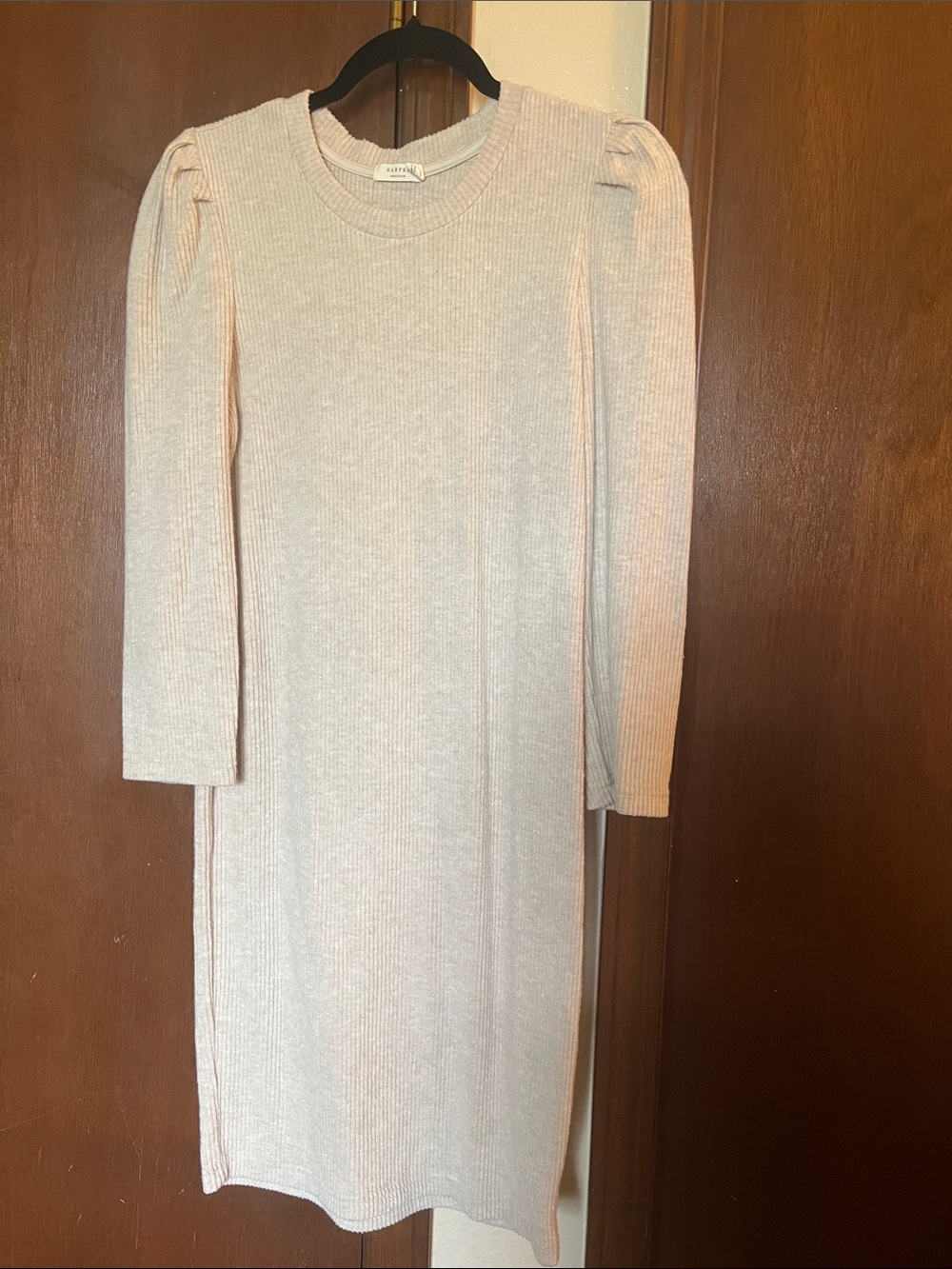 Ribbed Knit Midi Dress in beige